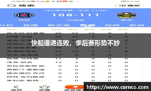快船遭遇连败，季后赛形势不妙